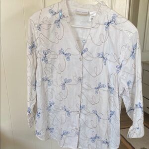 Pretty White Blouse with Blue Embroidery